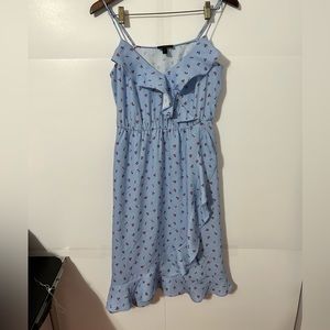 J.Crew Ruffled Blue with Cherry Print  Mid Length Short Casual Dress
